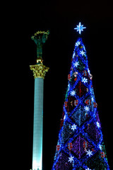 New Year tree at night  Kiev , Ukraine