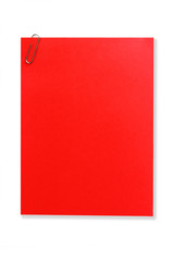 Blank red note, with paperclip, on white.