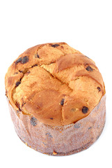 Fresh Panettone Bread on white background .