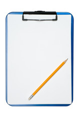 Pencil on clipboard isolated on a white