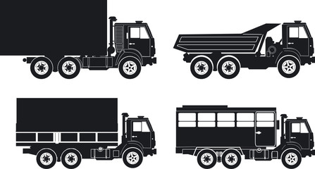 Vector trucks silhouette set