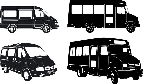 Urban/suburban buses silhouettes set