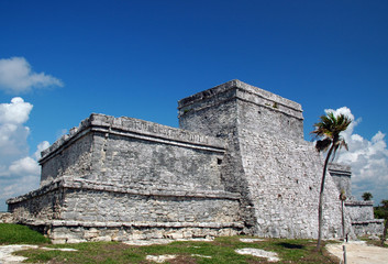 Ancient Mayan Fortress at the Seashore in Tulum