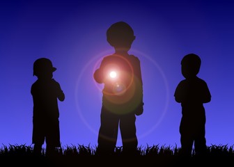 kids with flashlight at night © Alex White