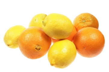 lemons with oranges isolated on white background