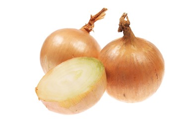 two onions and the half isolated on white