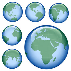shiny planet earth map from six views; illustration