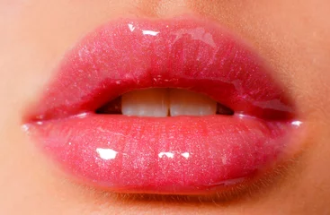 Fotobehang sexy glowing pink lips close-up © Sergii Shalimov