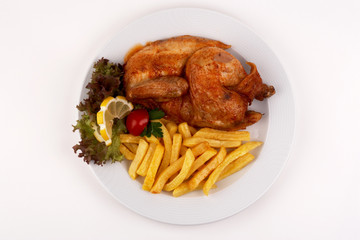 halbes Hähnchen mit Pommes