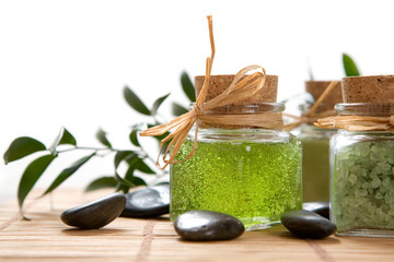 Green color bath salt and liquid soap