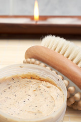 Relaxing spa scene with nourishing and exfoliating body scrub
