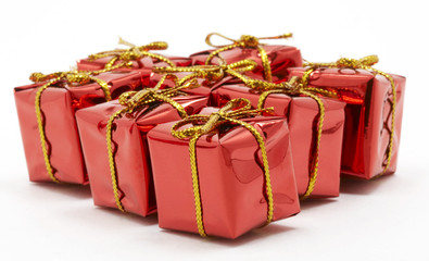 red gifts on a white background