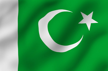 Flag of Pakistan waving, top right spot light