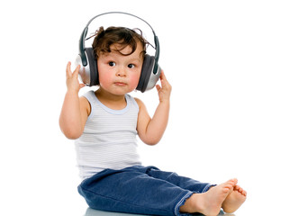 Baby with headphones.