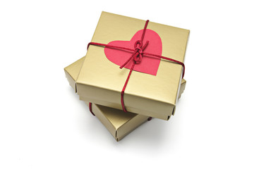 Red Heart Symbol on Gift Boxes on White Background
