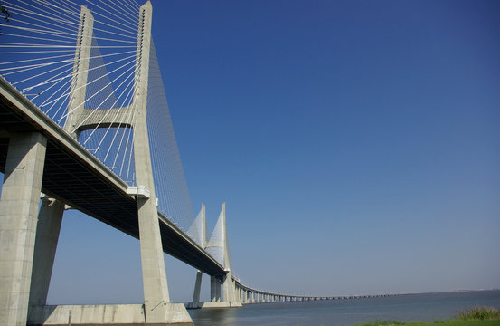 A view over the "vasco da gama" bridge in Portugal.