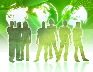 Obraz premium world map and people silhouettes 
