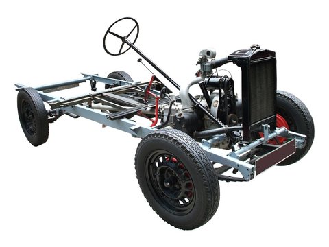 A Car Chassis and Engine.