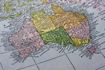 Australia with Tasmania on a vintage map