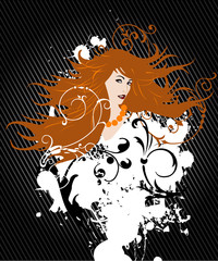 redhairs girl with floral ornaments.