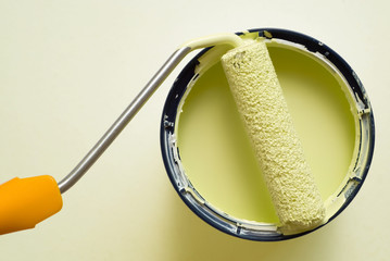 DIY home improvement paint bucket and roller brush