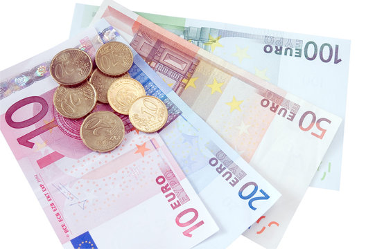 Euro currency - small coins and paper banknotes
