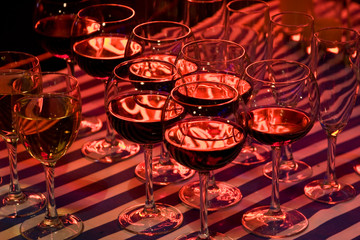 beverage series: glases with drink on striped table-cloth