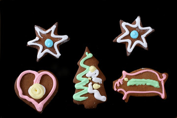 christmas gingerbreads isolated on black