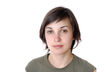 young attractive woman portrait, over white background