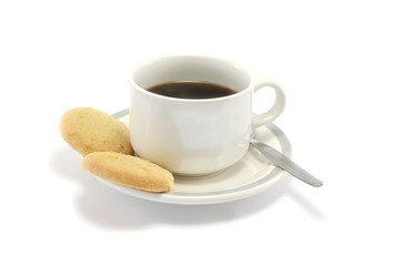two shortbread biscuits and a cup of black coffee