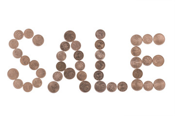 Sale word made of coins cents