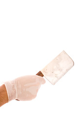 butcher knife on hand