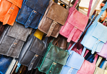 Leather purses painted in different colors