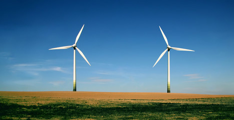 Fototapeta premium Wind turbines farm. Alternative energy source.