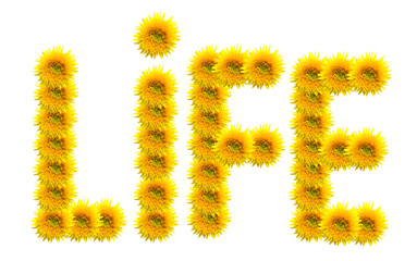 Composited sunflowers depicting the word life