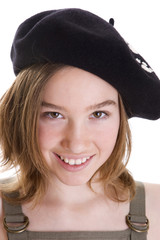 expressions of girl with a hat isolated on white