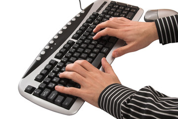 hands typing  clipping path included