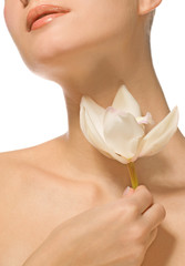 Lovely woman with white orchid