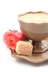 cup of delicious coffee and pralines - perfect for Valentine's 