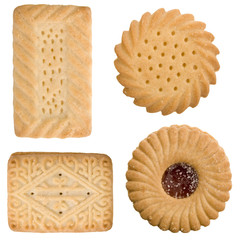 Four assorted tea time biscuits isolated on a white background - obrazy, fototapety, plakaty