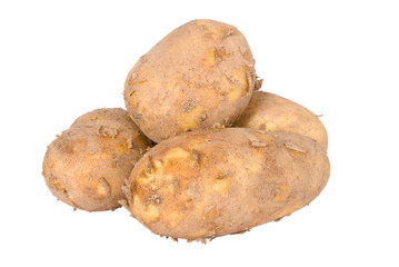 Group of raw potatoes isolated on white background