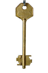 old yellow metal  key  isolated on white background