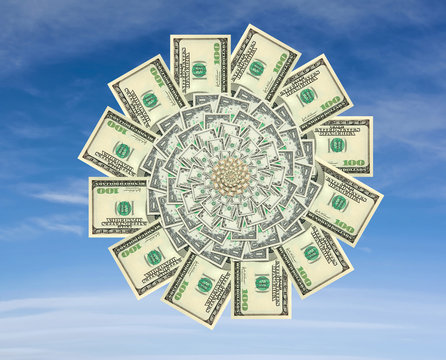 Concept of a money flower on a blue sky background.