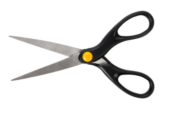 Open scissors isolated on white.