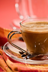 macro picture, cup of coffee, cappuccino