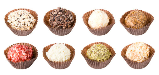Delicious handmade chocolates isolated on white