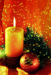 Winter ornaments: ball and candle