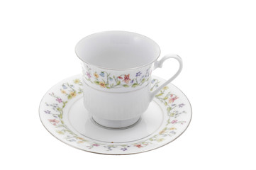 Empty china teacup on a white background.