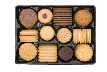 Plan view of tray biscuits isolated on white background