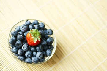 Fresh berries in a clear bowl